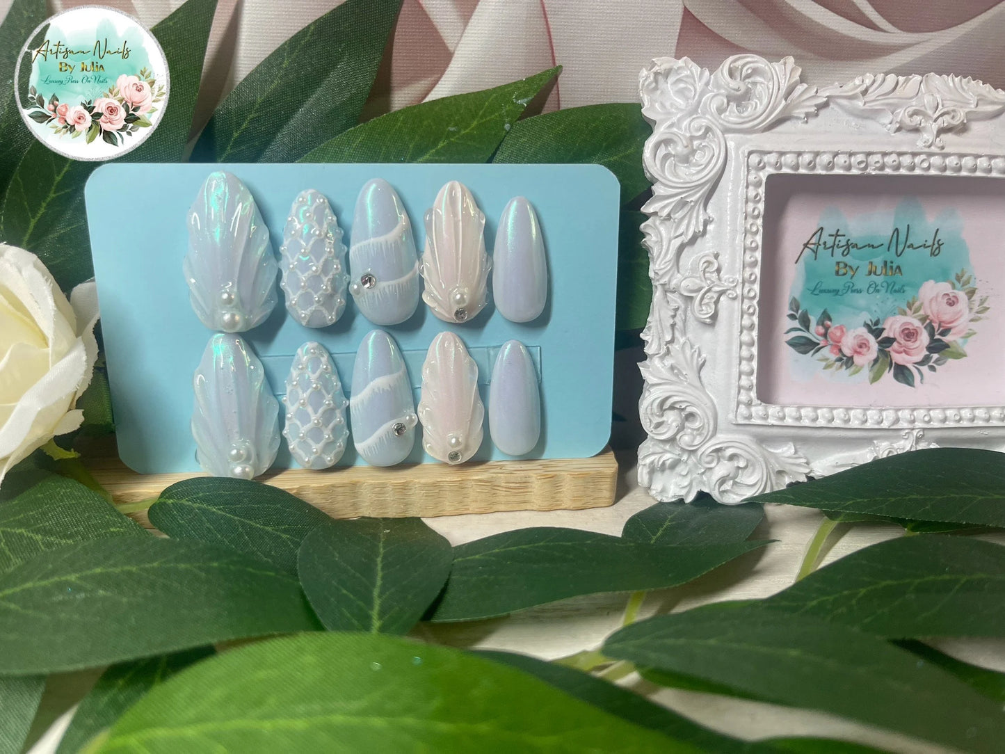 SIRÈNE - Ongles en gel à presser - Ensemble d'ongles 3D inspirés du bord de mer - Fabriqués sur commande