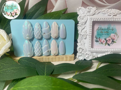 SIRÈNE - Ongles en gel à presser - Ensemble d'ongles 3D inspirés du bord de mer - Fabriqués sur commande