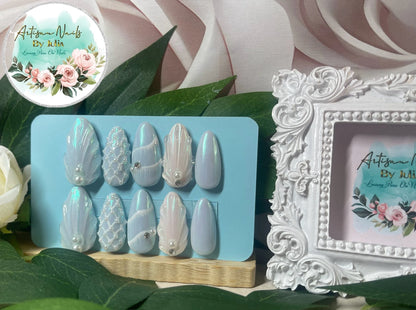SIRÈNE - Ongles en gel à presser - Ensemble d'ongles 3D inspirés du bord de mer - Fabriqués sur commande