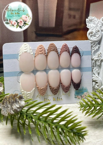CARDIGAN - Gel Press on Nails - Lot de 10 ongles style French Tip tricotés