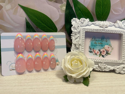 RAINBOW LIGHT - Set of 10 Pastel Rainbow French Tip Nails with Stars