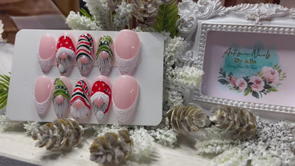 Gnome for Christmas | Hand Painted Christmas Gnome Press On Nails