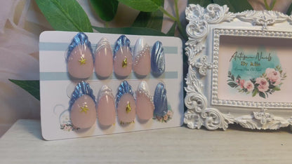 SIRÈNE - Ongles en gel à presser - Ensemble d'ongles 3D inspirés du bord de mer - Fabriqués sur commande