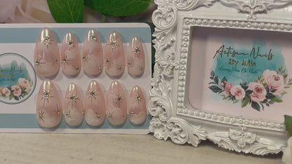 DREAMER GOLD - Set of 10 Cloud & Stars Nails - Chrome & Crystals