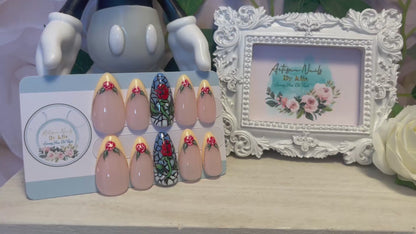 BELLE - Set of 10 Rose French Tip and Stained Glass Window Nails