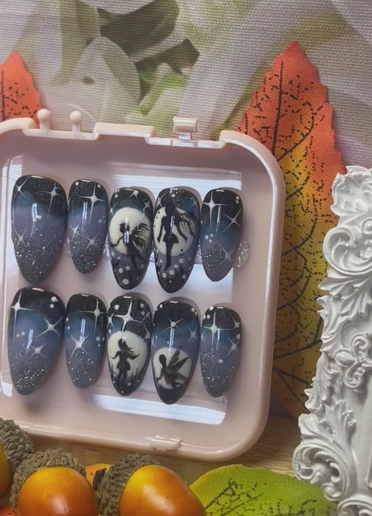TWILIGHT - Gel Press on Nails - Lot de 10 ongles Fairy Midnight - Fabriqués sur commande