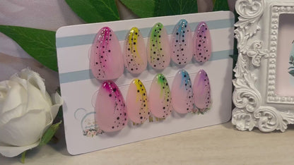 GECKO - Gel Press on Nails - Set of 10 Neon Stripe and Spot Nails