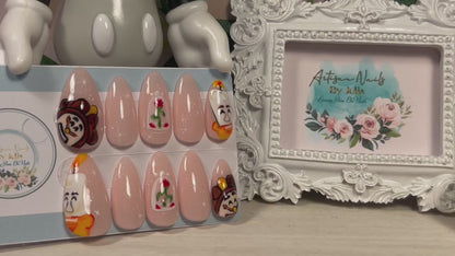 BE OUR GUEST  - Gel Press on Nails - Set of 10 Clock & Candlestick Nails