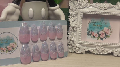 SILVER SKIES - Set of 10 Cloud & Chrome Stars Nails