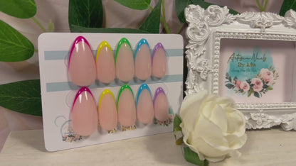 SKINNY NEON -  Set of 10 UV Neon French Tip Rainbow Nails