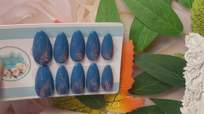 COPPER GLOW - Set of 10 Teal and Rose Chrome Nails
